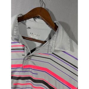 Under Armour Mens Polo Shirt 2XL Golf Casual Short Sleeve Gray Stripe